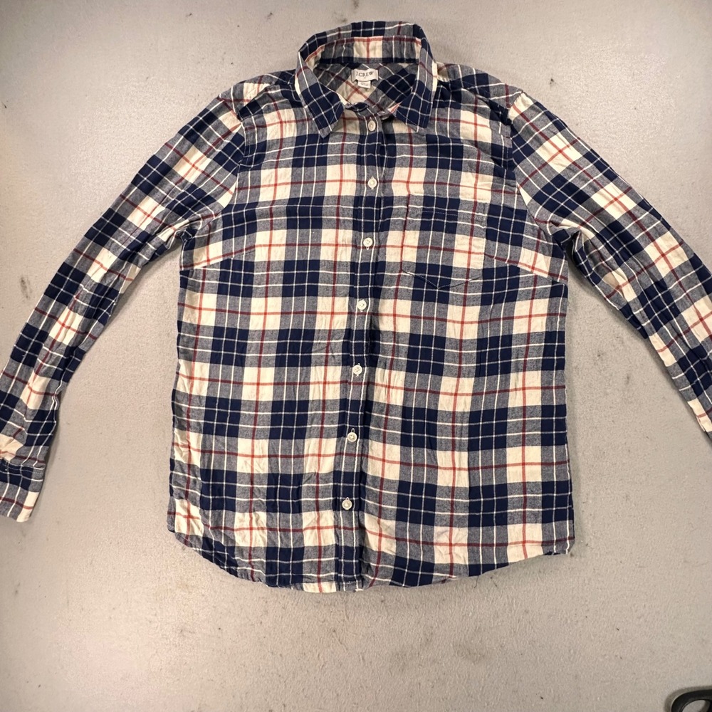 J.Crew Re-Imagined Flannel Plaid Button Down Shirt Navy Blue White Red Medium